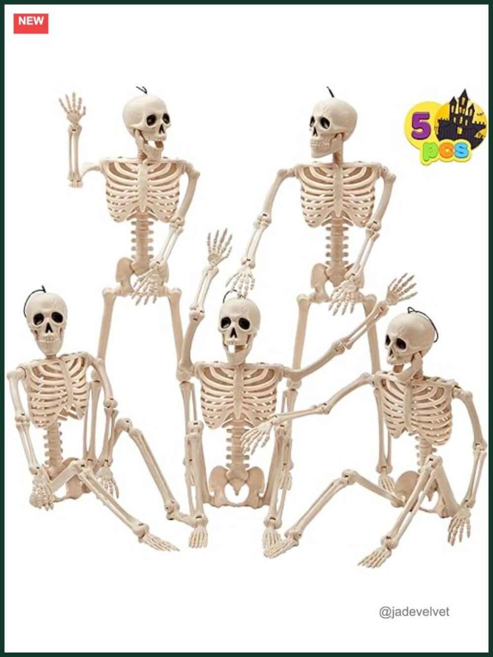 Set of 5 Posable Halloween Skeletons, 16 inch Hanging Decor for Indoor Outdoor